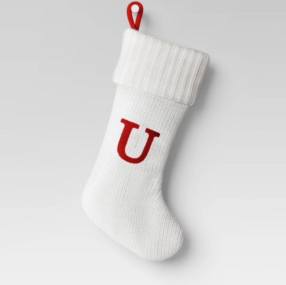 Knit Monogram Christmas Stocking White U - Wondershop